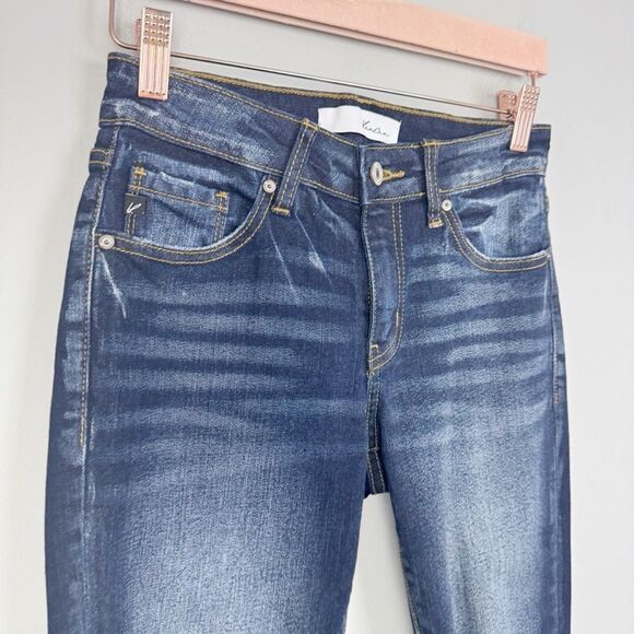 KANCAN | Distressed Dark Wash Blue Denim Skinny Cuffed Jeans Women’s Size 7/27 - Picture 2 of 7